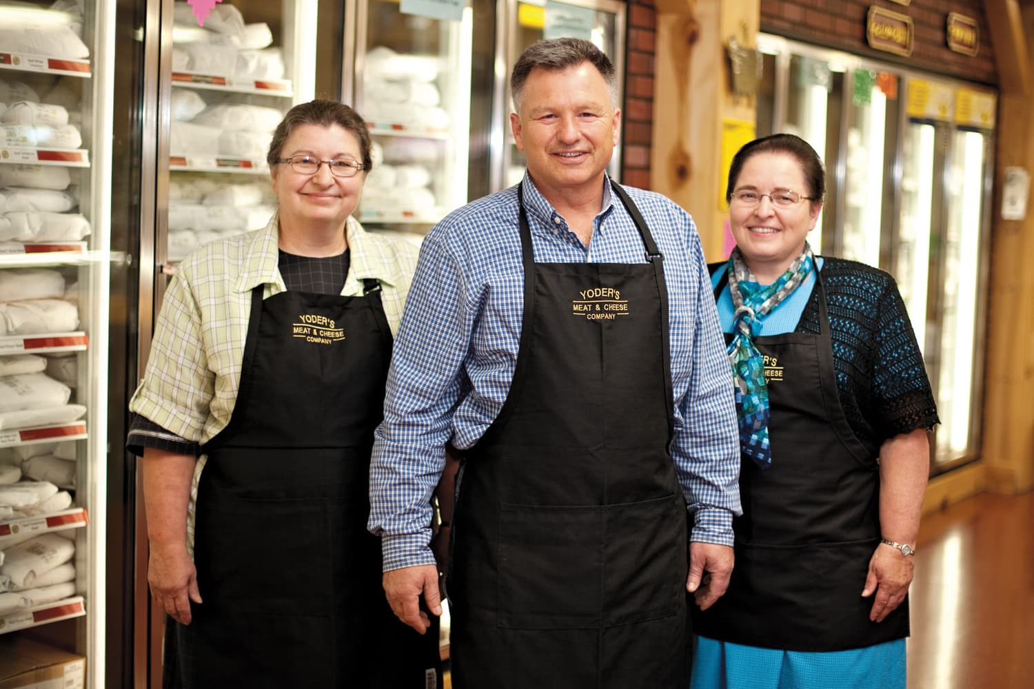 The Yoder family at their Shipshewana meat and cheese shop
